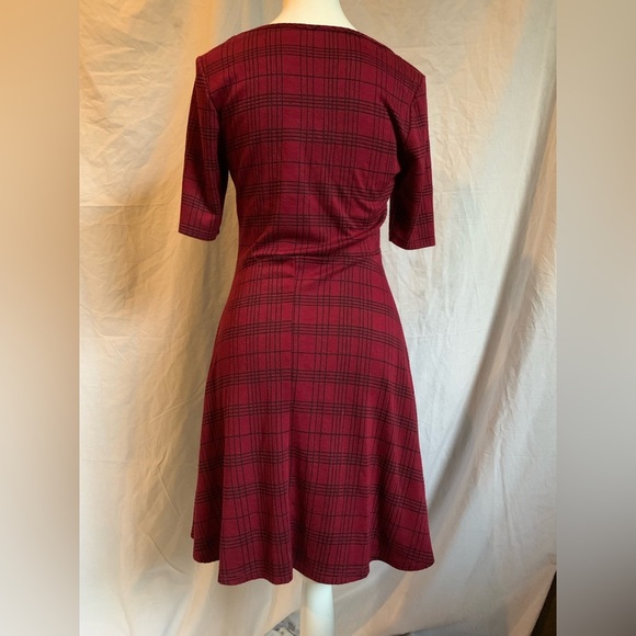 Twee Burgundy Plaid Dress Thick Warm Stretch 90s size Large Grunge Mall Rats Y2K - Picture 9 of 9